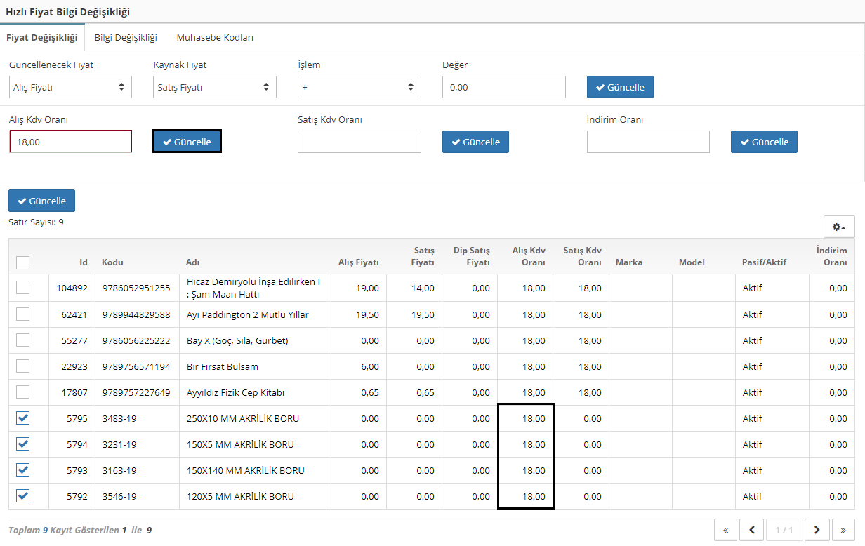 fiyat bilgi değişikliği 7